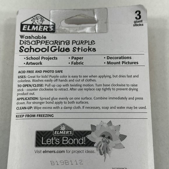 Elmer's Disappearing Purple Washable 3 Giant Glue Sticks New In Package - Picture 5 of 7